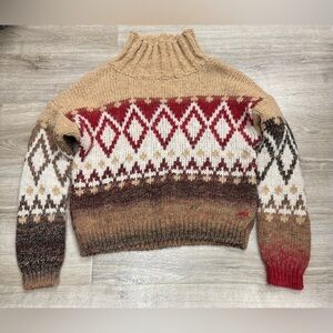 Elsamanda Aztec wool alpaca blend chunky mockneck sweater size small